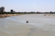 A picture taken on May 1, 2023, shows the drop in the water levels at the Tigris River in Baghdad. (Photo by AHMAD AL-RUBAYE / AFP) (Photo by AHMAD AL-RUBAYE/AFP via Getty Images)