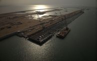 BASRAH, IRAQ - APRIL 25: An aerial view of the Grand Faw Port under construction in Basrah on the Persian Gulf, Iraq on April 25, 2023. The construction works of Grand Faw Port plan to be completed in 2025 and to become one of the largest ports in the Middle East. (Photo by Haidar Mohammed Ali/Anadolu Agency via Getty Images)