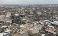 An aerial picture taken on February 17, 2024, shows a view of old Mosul and ongoing reconstruction works on the 12th century Great Mosque of al-Nuri whose "al-Hadba" leaning minaret was destroyed by Islamic State (IS) group fighters. (Photo by Zaid AL-OBEIDI / AFP) (Photo by ZAID AL-OBEIDI/AFP via Getty Images)