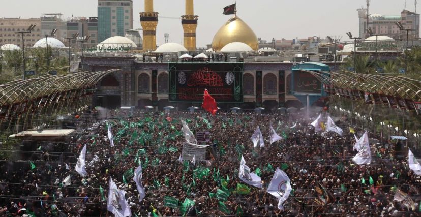 Shiite Muslim devotees attend a gathering to commemorate Ashura, a ten-day period during the Islamic month of Muharram to remember and mourn the seventh century killing of Prophet Mohammed's grandson Imam Hussein in Iraq's central holy city of Karbala on July 29, 2023. (Photo by Mohammed SAWAF / AFP) (Photo by MOHAMMED SAWAF/AFP via Getty Images)