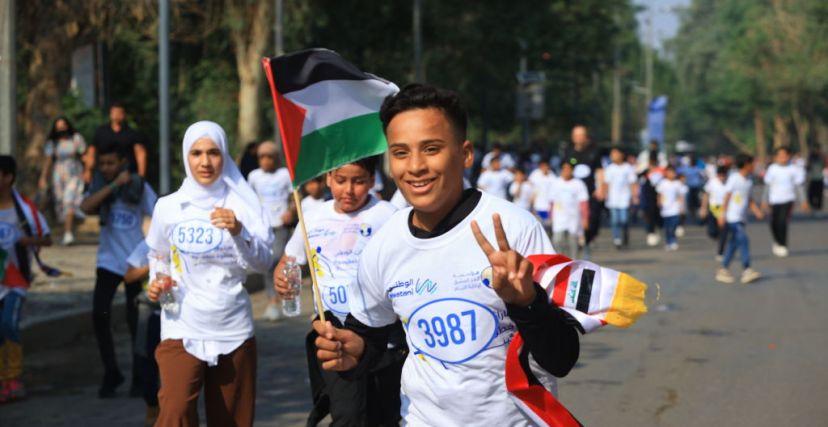 BAGHDAD, IRAQ - NOVEMBER 17: Iraqi children, who grew up in orphanages, participate in a marathon held in Iraqi capital Baghdad's Abu Nuwas Park to show solidarity with Gaza on November 17, 2023. (Photo by Murtadha Al-Sudani/Anadolu via Getty Images)